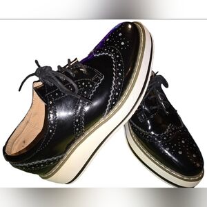 DADAWEN Women's Wing Tip Oxfords Platform Shoes SZ35 (5) Black Patent Leather